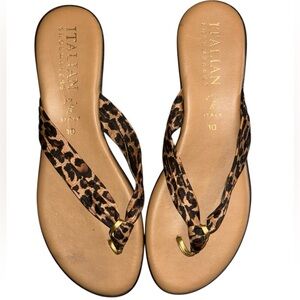 Italian Shoemakers Leopard Print Sandals with Gold Accent